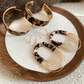 Vintage Leopard Print Leather Oval Layered Hollow Pendant Drop Earrings Maillard Style view 1