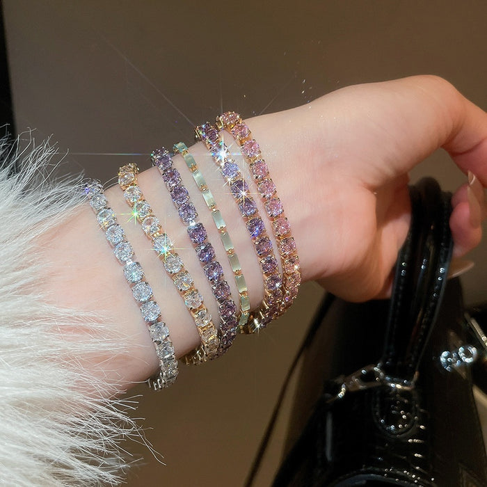 Sparkling Zircon Copper Geometric Square Clasp Bangle For Women Light Luxury Style