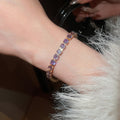 Sparkling Zircon Copper Geometric Square Clasp Bangle For Women Light Luxury Style view 3