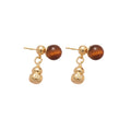 Vintage Tiger Eye Stone Gourd Pendant Drop Earrings With Silver Pins, Geometric Maillard Style view 5