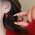 14K Gold Plated Copper Red Enamel Round Geometric U-Shaped Ear Cuff Earrings view 2
