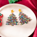 Christmas Tree Star Acrylic Rhinestone Bead Chain Dangle Studs Festive Luxury Women's Earrings view 4