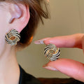 Light Luxury Vintage Rhinestone Irregular Geometric Round Alloy Stud Earrings With Silver Pins view 2
