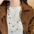 Vintage Maillard Resin Tiger Eye Pearl Beaded Geometric Pendant Sweater Necklace For Women view 3