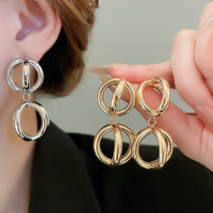European Style Geometric Round Hollow Metal Stud Earrings For Women Minimalist Fashion Jewelry