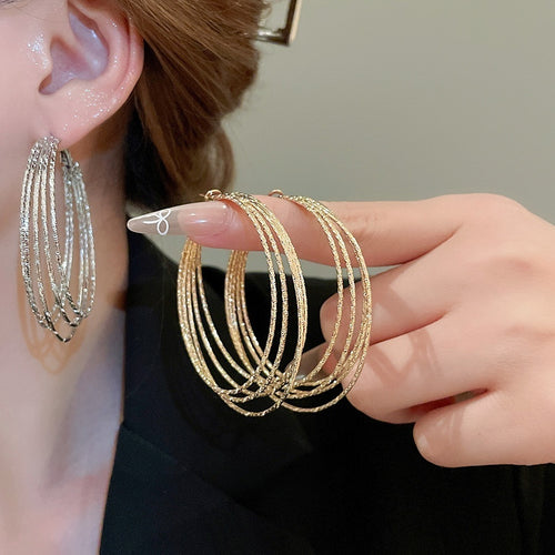 European American Style Metal Multi-Layer Circle Pendant Hoop Earrings For Women