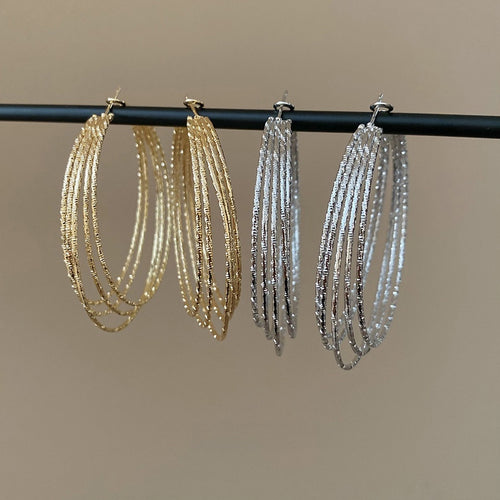 European American Style Metal Multi-Layer Circle Pendant Hoop Earrings For Women