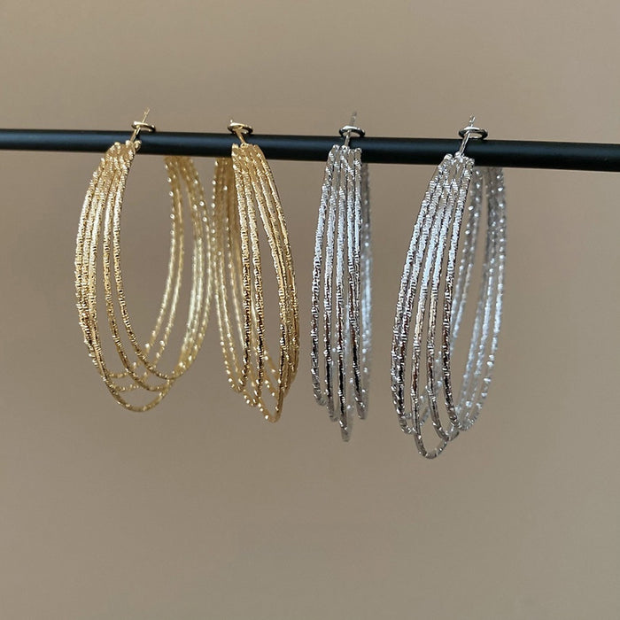 European American Style Metal Multi-Layer Circle Pendant Hoop Earrings For Women