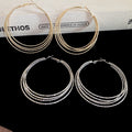 European American Style Metal Multi-Layer Circle Pendant Hoop Earrings For Women view 3