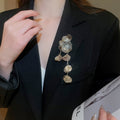 European American Rhinestone Flower Hollow Tassel Iron Brooch For Women Clothing Accessories view 3