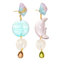 Silver Needle Acrylic Resin Sun Moon Asymmetric Floral Drop Earrings Fresh Style view 5