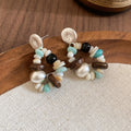 Vintage Ethnic Stone Beaded Eight Point Star Drop Earrings With Shell Accents For Women view 2