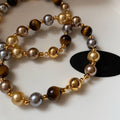 French Vintage Tiger Eye Stone Faux Pearl Beaded Magnetic Bangle For Women view 3