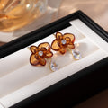 Vintage Maillard Acrylic Flower Zircon Inlaid Waterdrop Pendant Elegant Fashion Ear Hook Earrings view 3