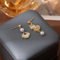 Elegant Asymmetric Gourd Peace Lock Mother Of Pearl Rhinestone Alloy Pearl Drop Stud Earrings view 3