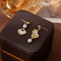 Elegant Asymmetric Gourd Peace Lock Mother Of Pearl Rhinestone Alloy Pearl Drop Stud Earrings view 2