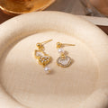 Elegant Asymmetric Gourd Peace Lock Mother Of Pearl Rhinestone Alloy Pearl Drop Stud Earrings view 4