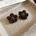 Vintage Fabric Flower Leopard Print Diamond Geometric Drop Earrings For Women view 3