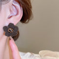 Vintage Fabric Flower Leopard Print Diamond Geometric Drop Earrings For Women view 4