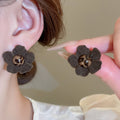 Vintage Fabric Flower Leopard Print Diamond Geometric Drop Earrings For Women view 2