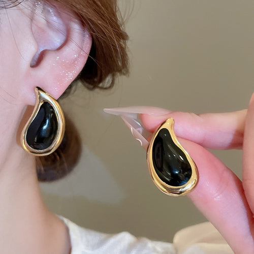 Vintage French Stainless Steel Enamel Heart Teardrop Pendant Stud Earrings