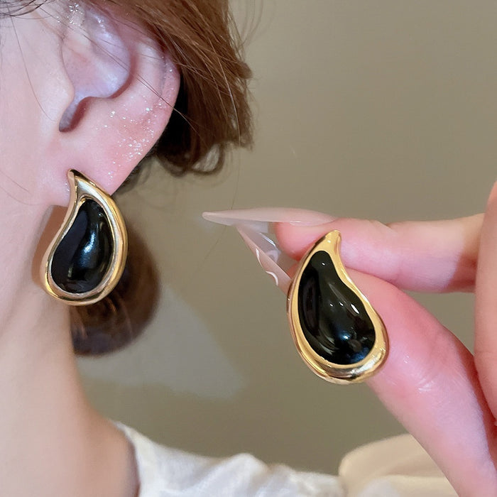 Vintage French Stainless Steel Enamel Heart Teardrop Pendant Stud Earrings