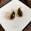 Vintage French Stainless Steel Enamel Heart Teardrop Pendant Stud Earrings view 4