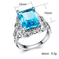 Silver-Tone Aqua Rectangular Ring With Ornate Crystal Setting view 5