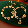 18K Gold Plated Copper Zirconia Gourd Heart Adjustable Bracelet, Vintage Light Luxury Jewelry view 1