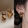 Silver Needle Faux Horsehair Leopard Print Geometric C-Shaped Stud Earrings, Vintage Luxury Style view 4