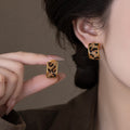 Silver Needle Faux Horsehair Leopard Print Geometric C-Shaped Stud Earrings, Vintage Luxury Style view 2