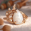 Palace Style Water Drop Faux Opal Ring For Women, Leaf Branch Baroque Statement Finger Ring view 5