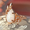 Palace Style Water Drop Faux Opal Ring For Women, Leaf Branch Baroque Statement Finger Ring view 3