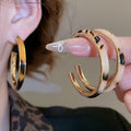 Acetate Leopard Print C Shape Hoop Earrings With Silver Pins, Retro Maillard Geometric Round Design view 1