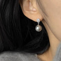 Light Luxury Faux Pearl Round Zircon Drop Earrings With Silver Posts Vintage Elegant Geometric Jewelry view 4