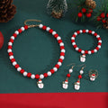 Elegant Christmas Santa Snowman Tree Enamel Charm Red White Pearl Beaded Jewelry Set Drop Earrings view 2