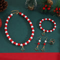 Elegant Christmas Santa Snowman Tree Enamel Charm Red White Pearl Beaded Jewelry Set Drop Earrings view 4