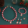 Elegant Christmas Santa Snowman Tree Enamel Charm Red White Pearl Beaded Jewelry Set Drop Earrings view 3