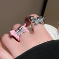 Cute Zircon Bow Faux Pearl Puppy Ring For Women Resort Style Light Luxury Index Finger Jewelry view 3