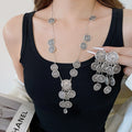 Alloy Round Textured Tassel Pendant Necklace And Earrings Jewelry Set For European Style view 3