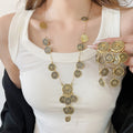 Alloy Round Textured Tassel Pendant Necklace And Earrings Jewelry Set For European Style view 1