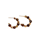 Real Gold Plated Tiger Eye Stone Geometric Round Maillard Style Stud Earrings With Silver Pins view 5