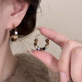 Real Gold Plated Tiger Eye Stone Geometric Round Maillard Style Stud Earrings With Silver Pins view 4