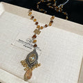 Vintage Beaded Chinese Knot Oval Eye Teardrop Glass Crystal Sweater Necklace view 4