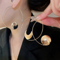Alloy Asymmetric Geometric Circle Moon Hook Earrings For Women Minimalist Western Style view 1