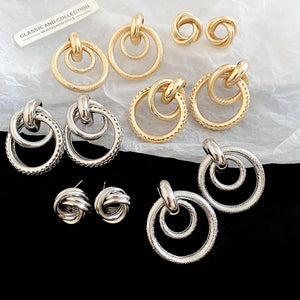Iron Geometric Hollow Round Pendant Drop Earrings, Minimalist Metallic Style