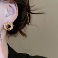 Iron Geometric Hollow Round Pendant Drop Earrings, Minimalist Metallic Style view 4