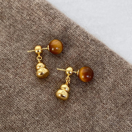 Acrylic Tiger Eye Geometric Gourd Convertible Stud Earrings Maillard New Chinese Minimalist Style