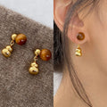 Acrylic Tiger Eye Geometric Gourd Convertible Stud Earrings Maillard New Chinese Minimalist Style view 1