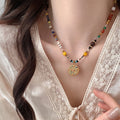 Ethnic Stainless Steel Rhinestone Stone Beaded Colorful Geometric Necklace For Women view 3